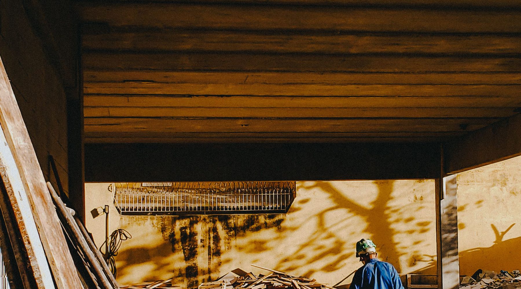 Construction worker at an active commercial worksite